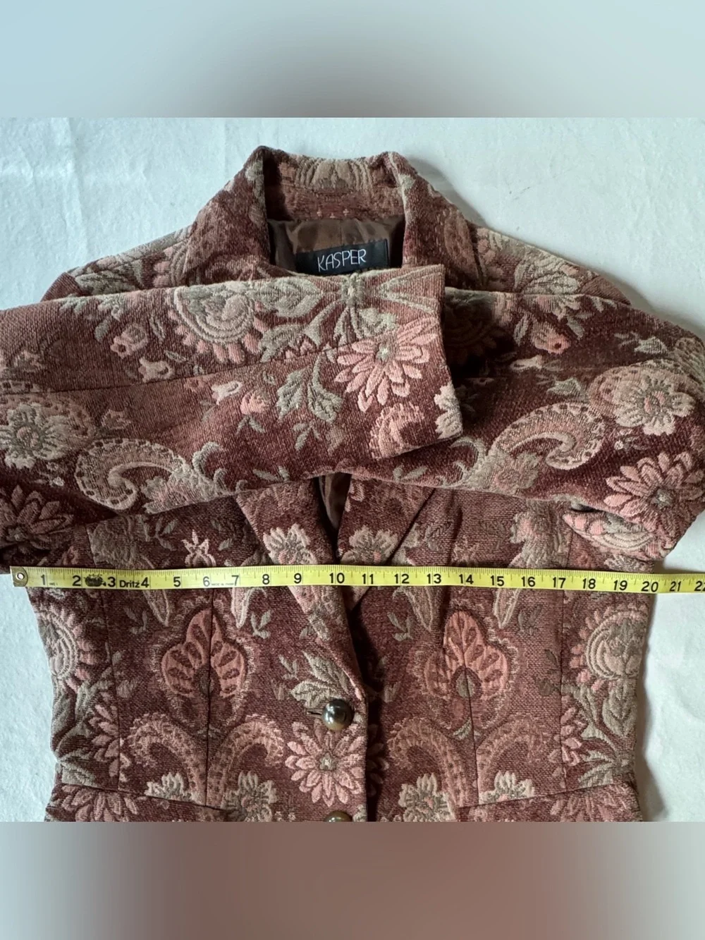 Tapestry Brocade KASPER Blazer Jacket Mauve-Brown Floral Paisley Pattern Size 12